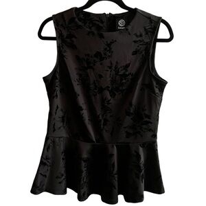 Y2K burnout clubbing peplum top Bobeau Black Floral Blouse medium M sleeveless